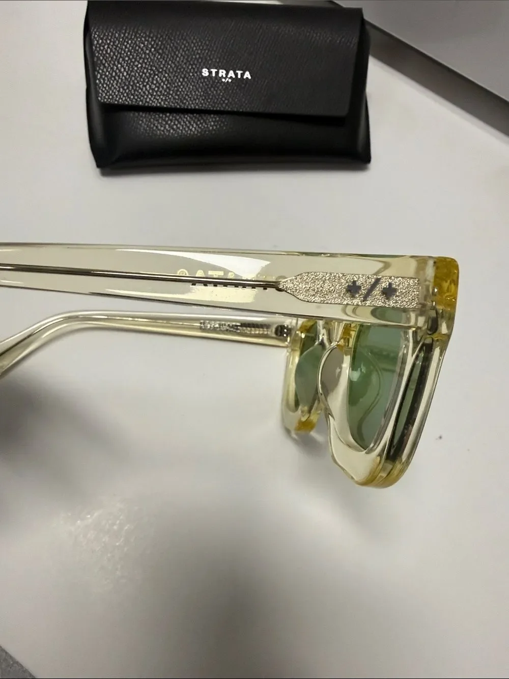 Yellow Transparent Frame Sunglasses with Green Lenses STRATA - BRAND NEW